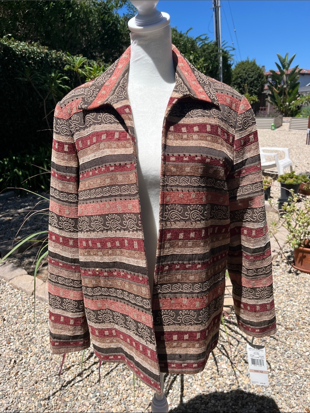 NWT Alfred Dunner Striped Jacquard Blazer in Brown, Rust & Tan Size XL